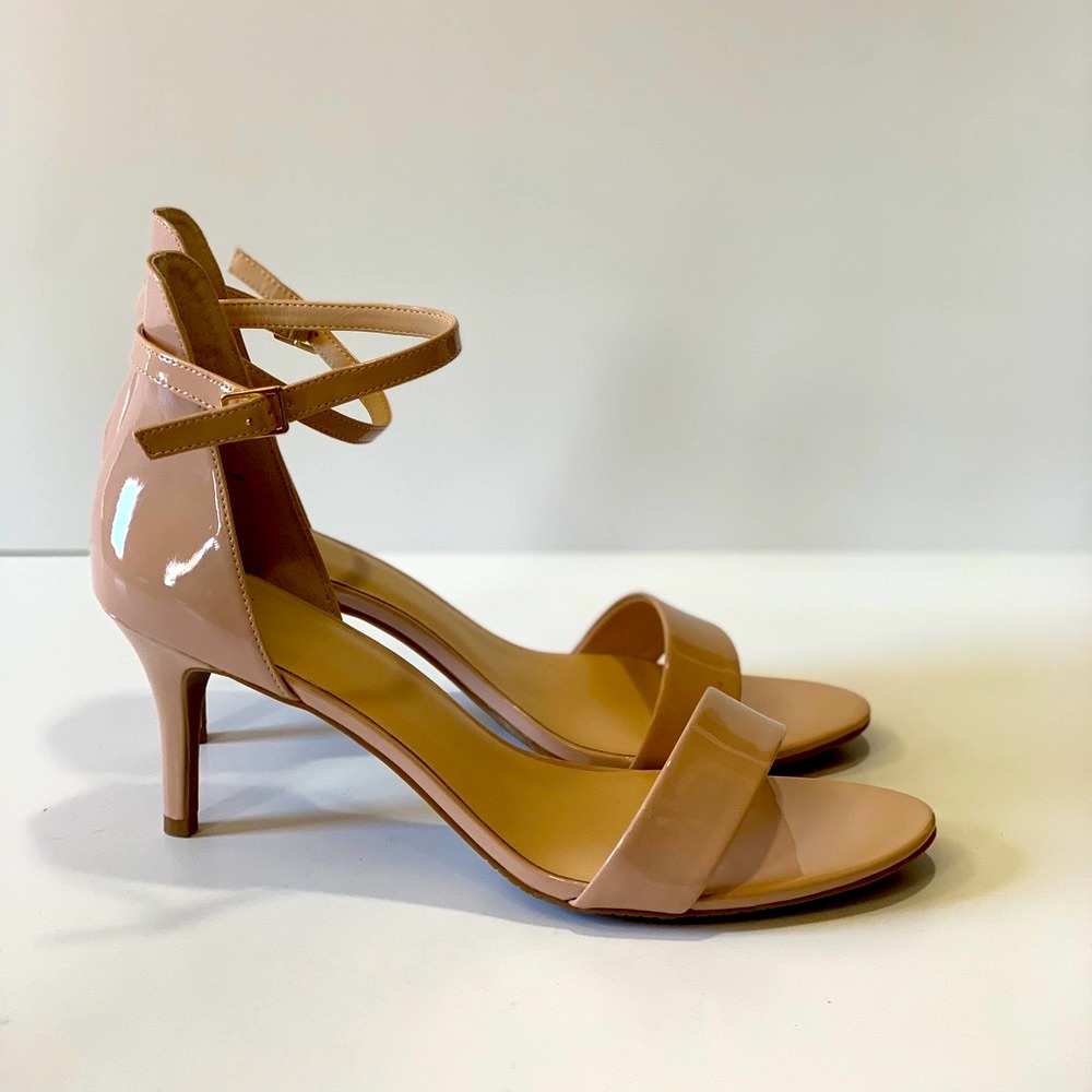Taupe BP Patent Leather Ankle Strap Sandals Womens Size 12